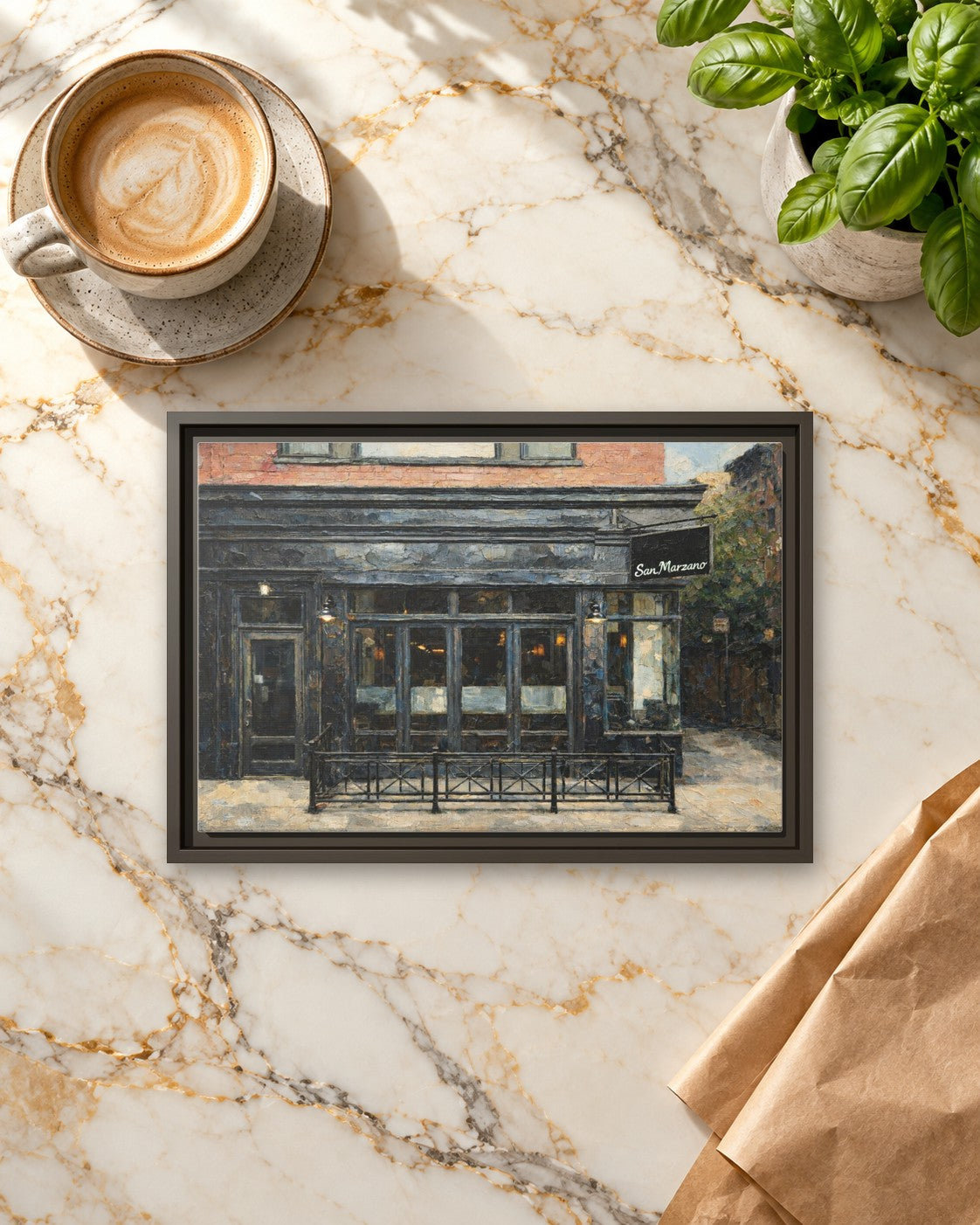 San Marzano framed canvas print lying on a table