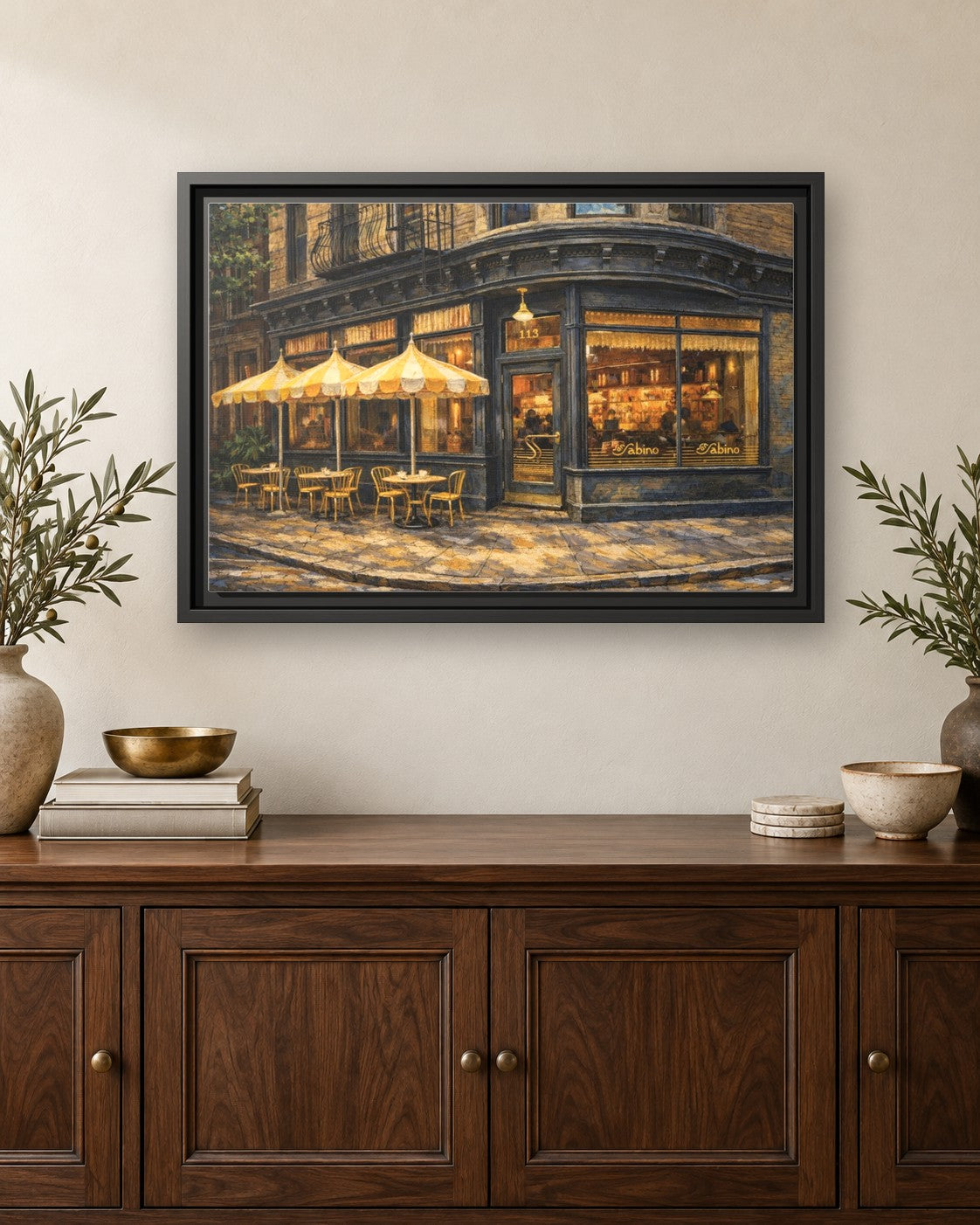 San Sabino framed canvas print hanging above a credenza