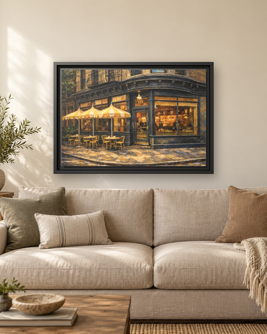 San Sabino framed canvas print hanging above a sofa