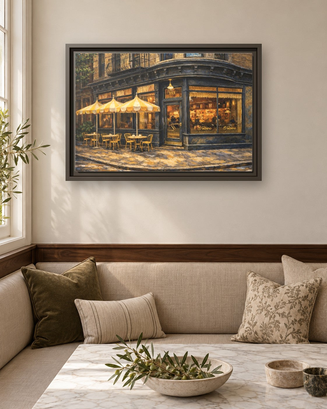 San Sabino framed canvas print in a breakfast nook