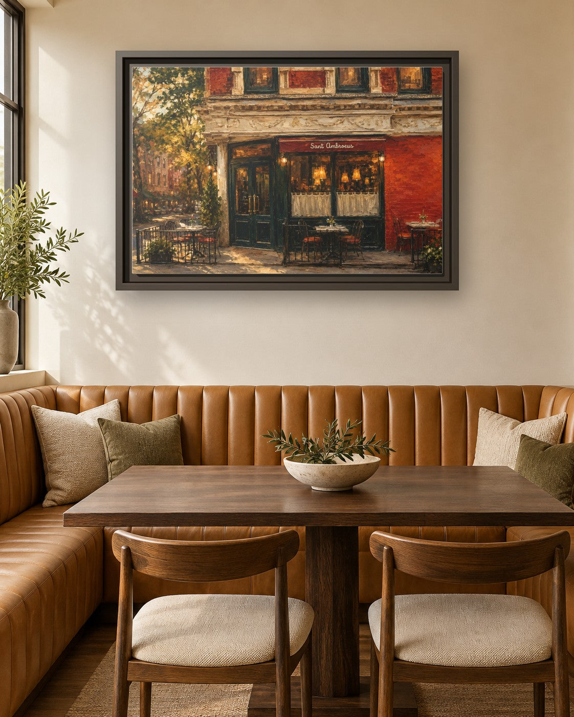 Sant Ambroeus West Village framed canvas print in a breakfast nook