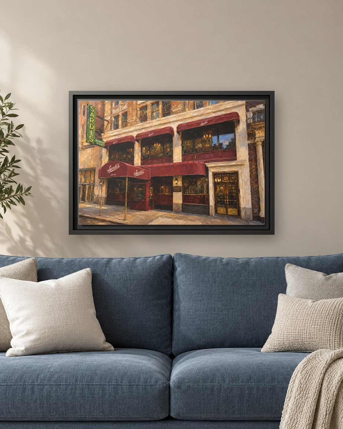Sardi's framed canvas print hanging above a sofa