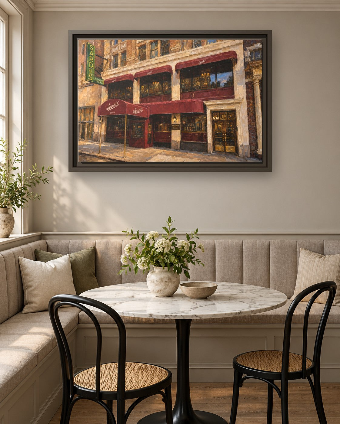 Sardi's framed canvas print in a breakfast nook