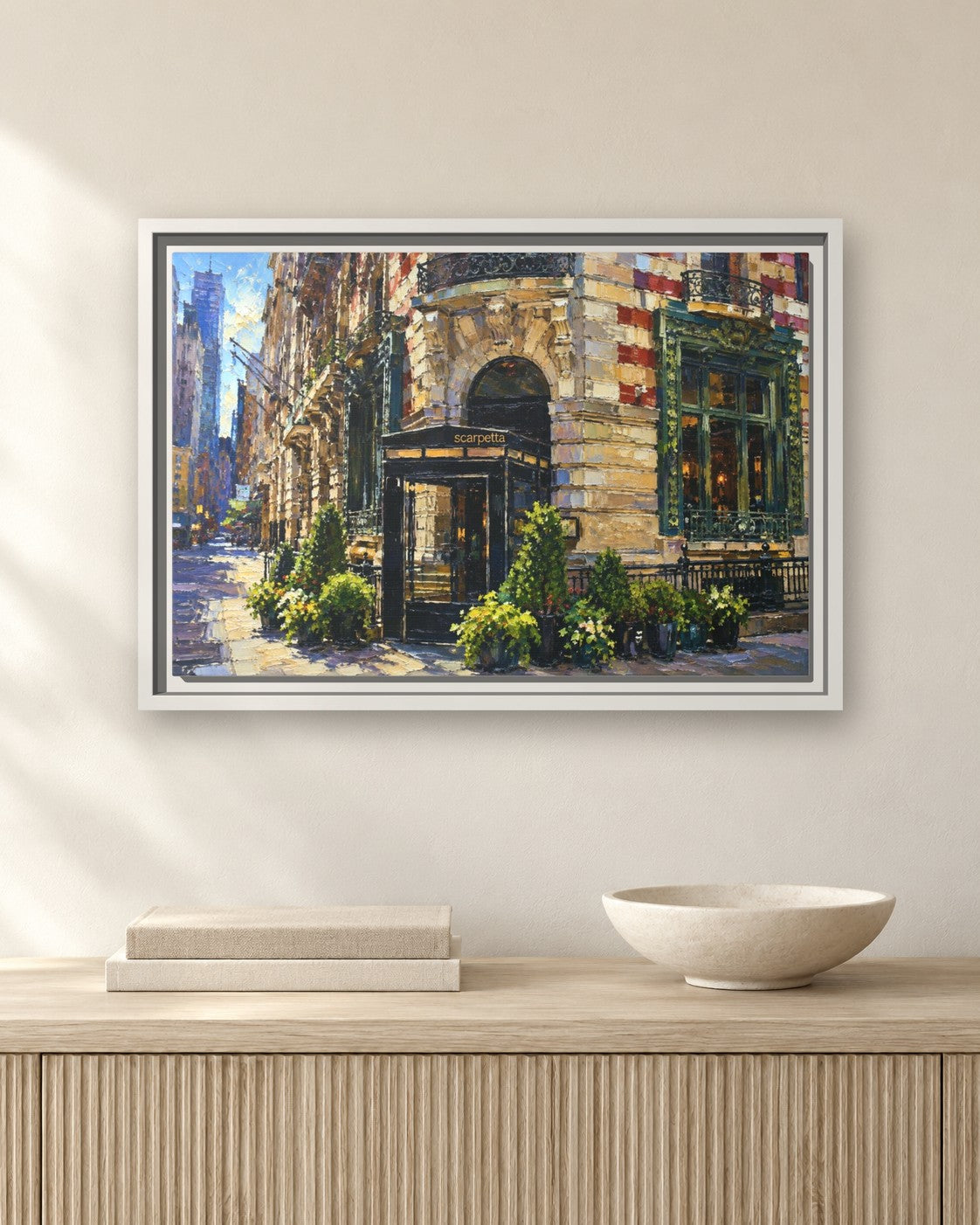 Scarpetta framed canvas print hanging above a sideboard