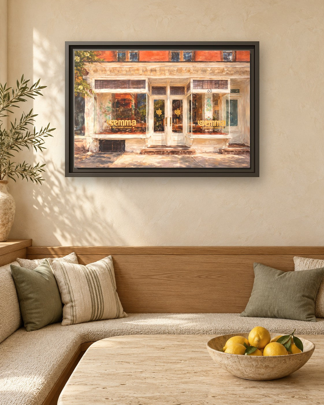 Semma framed canvas print in a breakfast nook