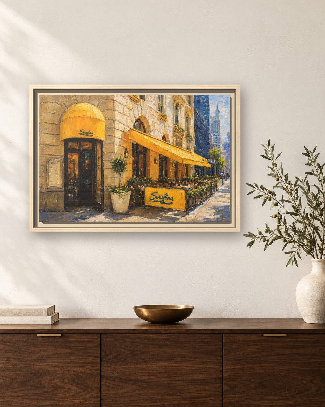 Serafina (Broadway) framed canvas print hanging above a sideboard