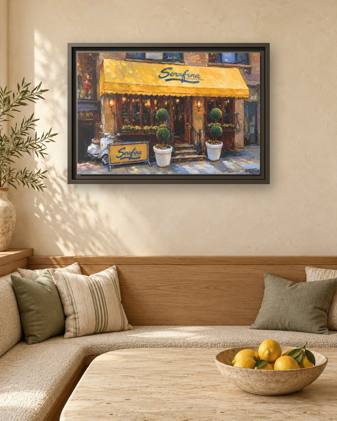 Serafina (Original Location) framed canvas print in a breakfast nook