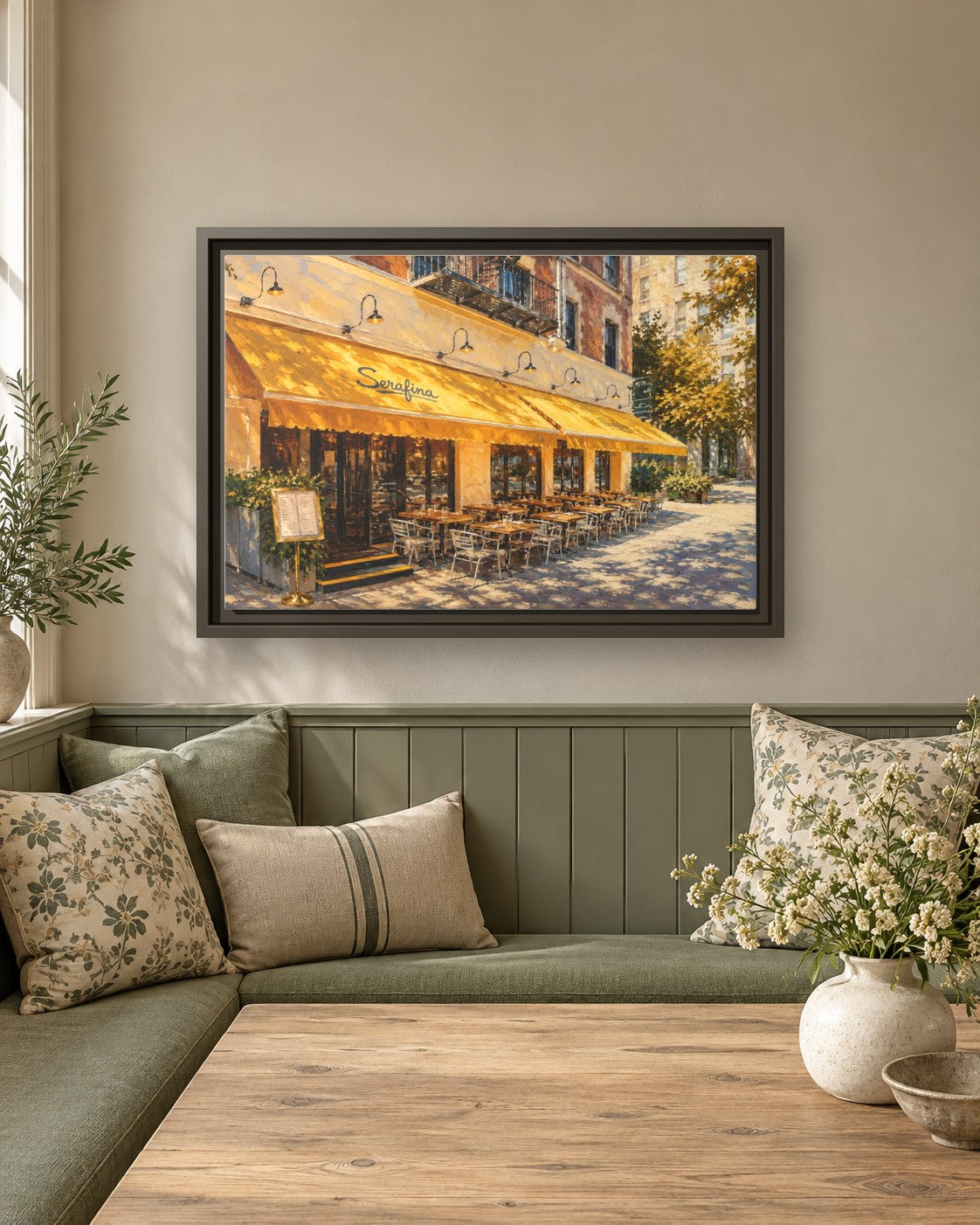 Serafina (Upper West Side) framed canvas print in a breakfast nook