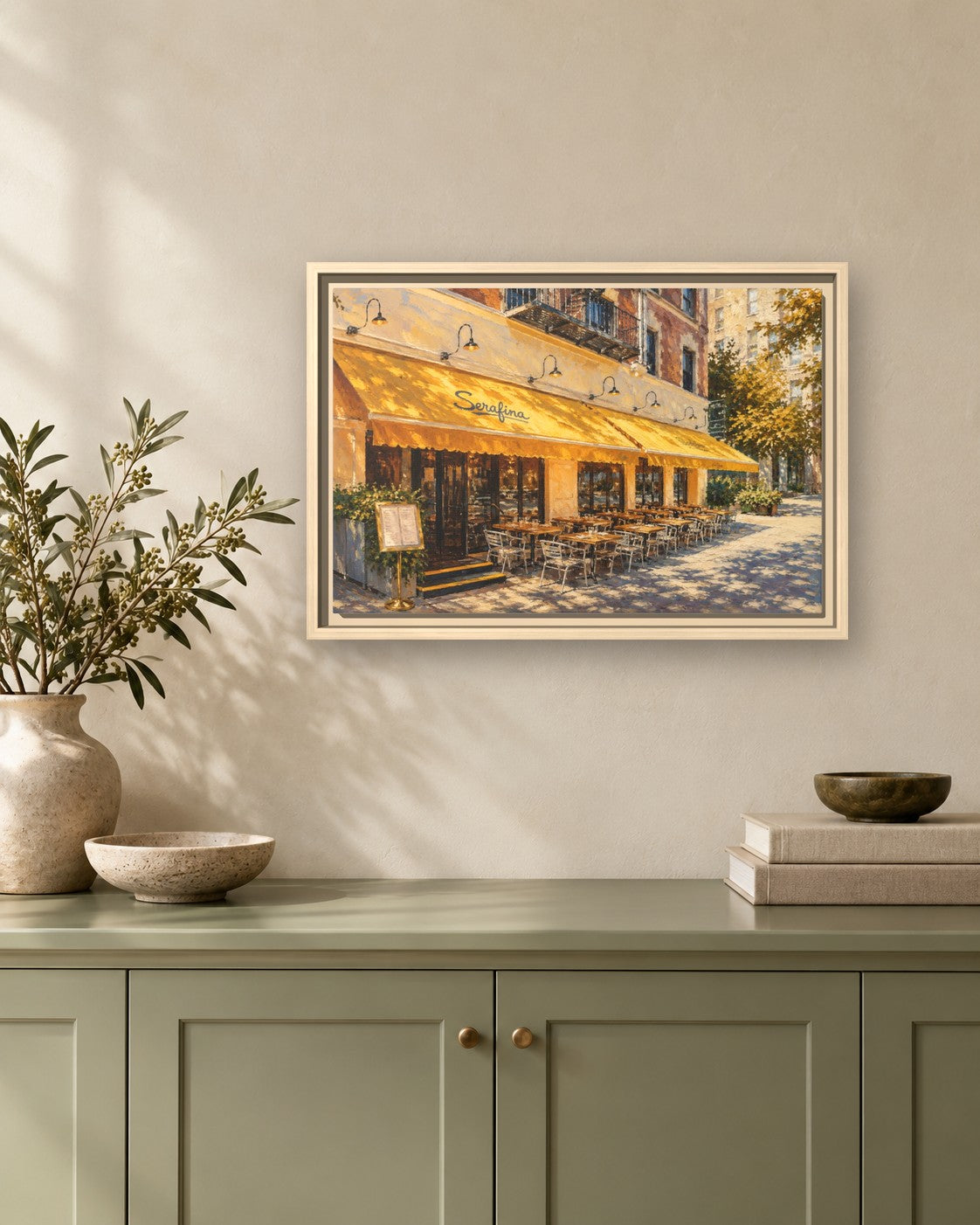 Serafina (Upper West Side) framed canvas print hanging above a sideboard