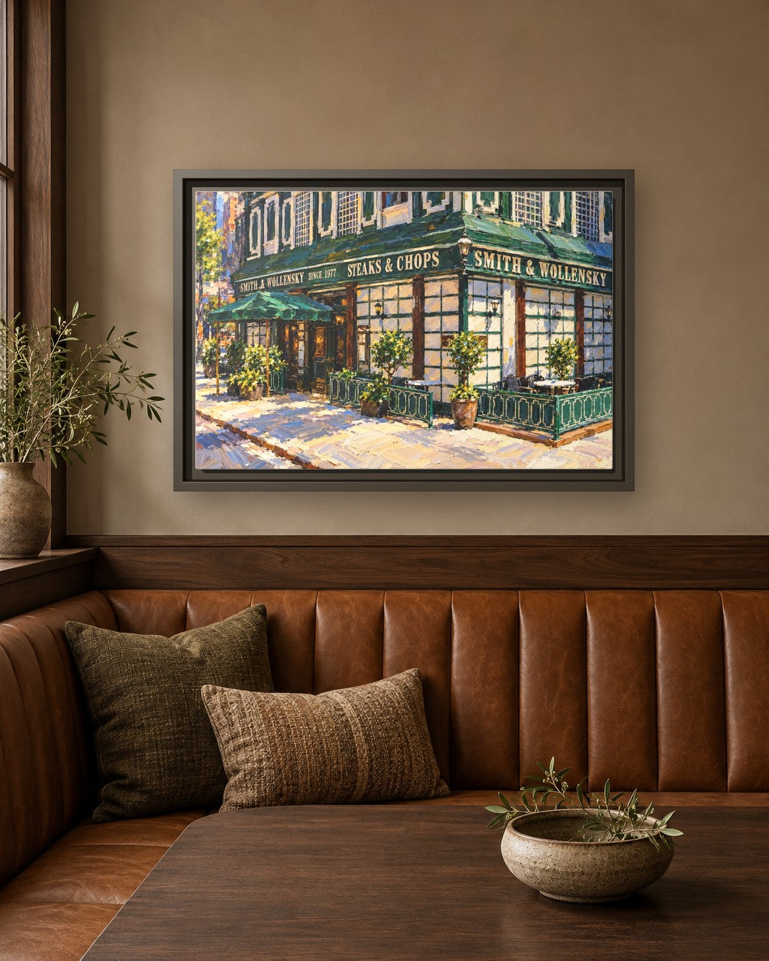 Smith & Wollensky framed canvas print in a breakfast nook