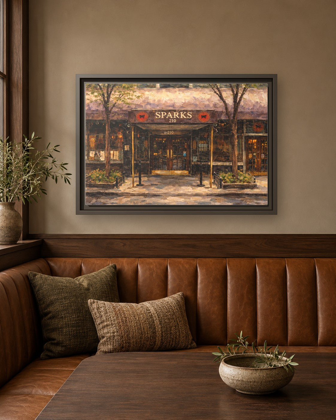 Sparks Steak House framed canvas print in a breakfast nook