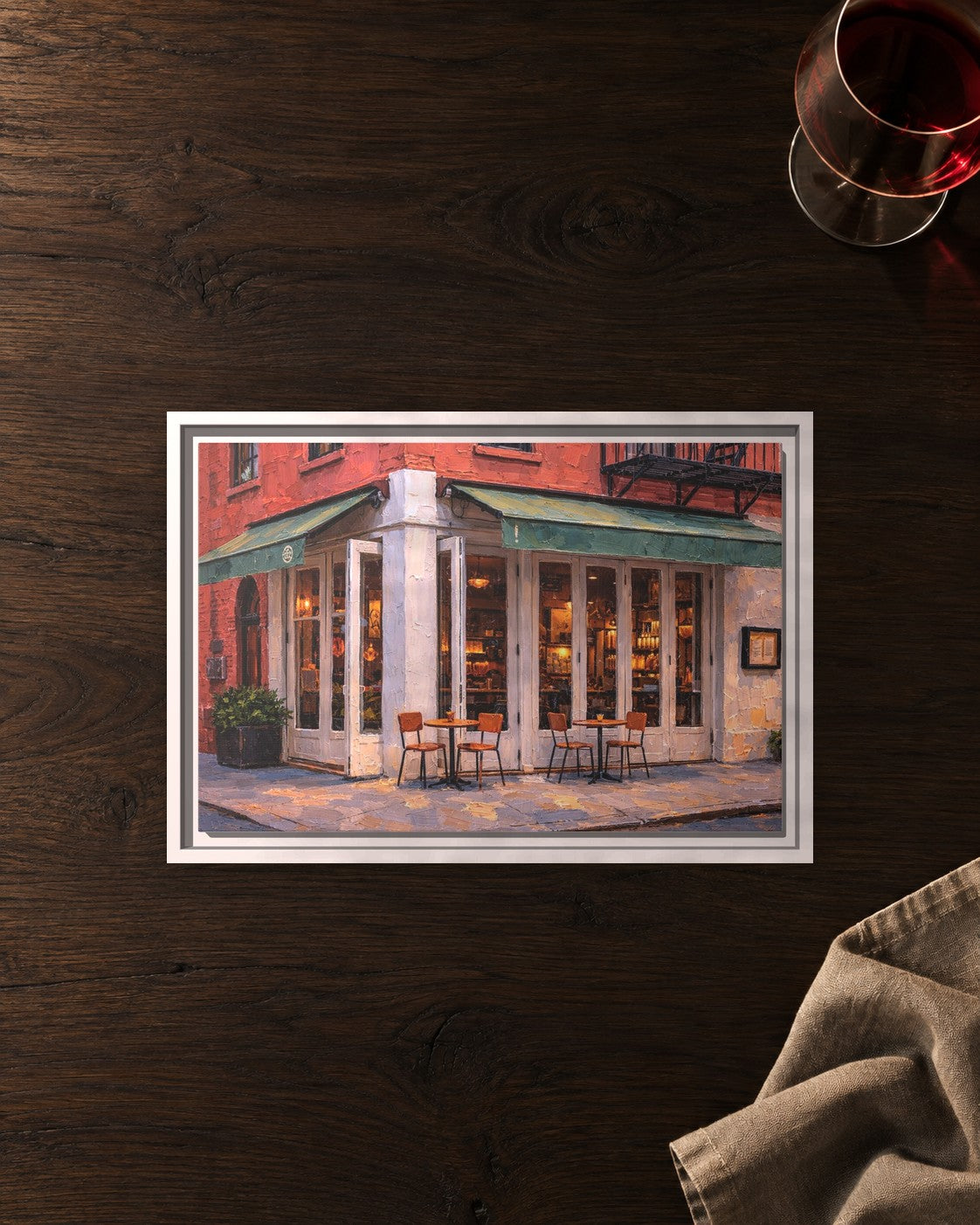 St. Jardim framed canvas print lying on a table