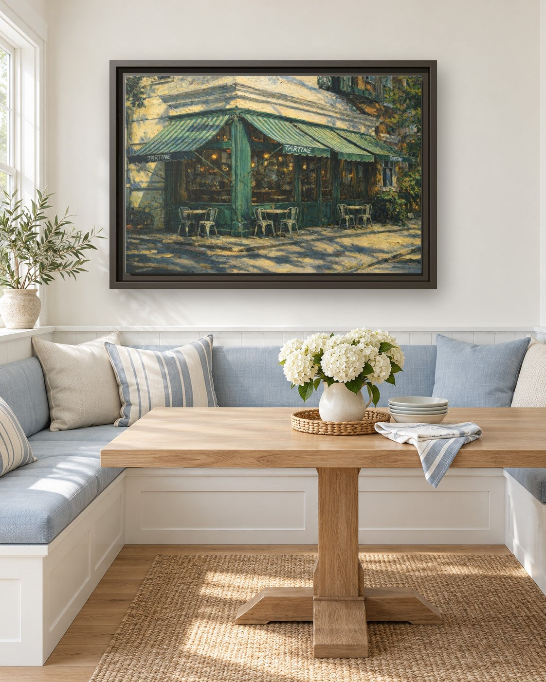 Tartine framed canvas print in a breakfast nook