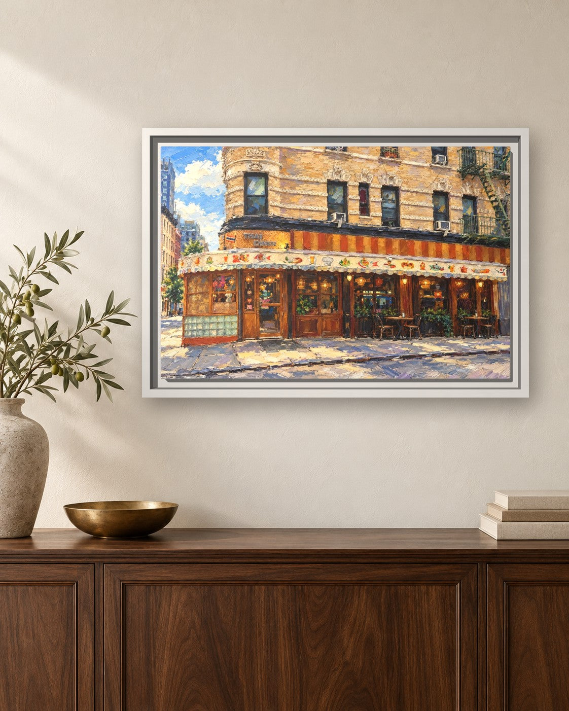 Thai Diner framed canvas print hanging above a sideboard