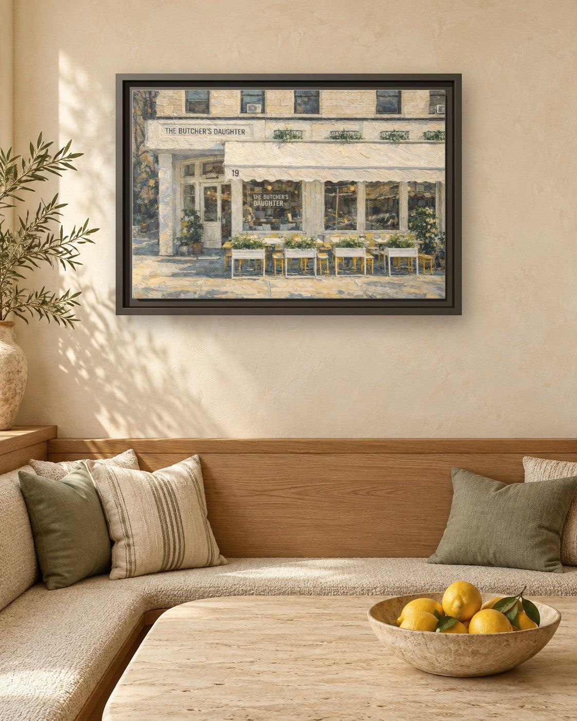The Butcher's Daughter framed canvas print in a breakfast nook