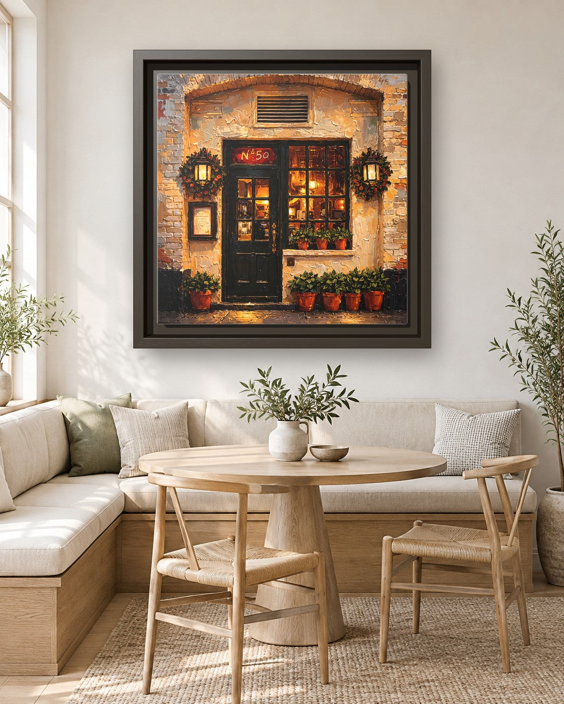 The Commerce Inn framed canvas print in a breakfast nook