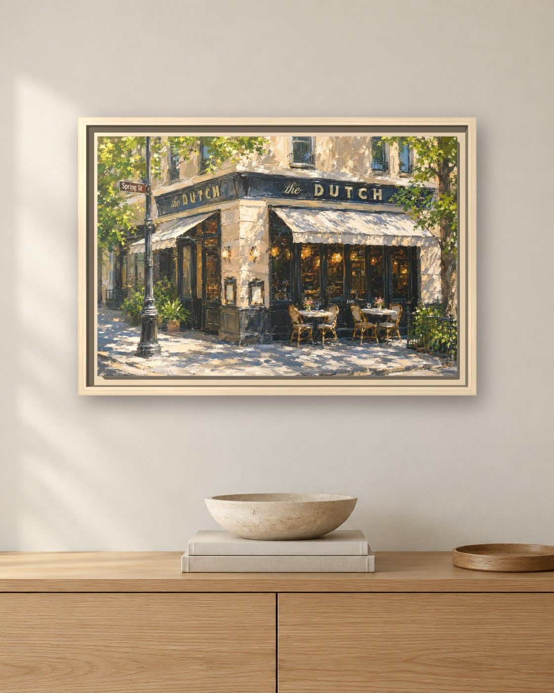 The Dutch framed canvas print hanging above a sideboard