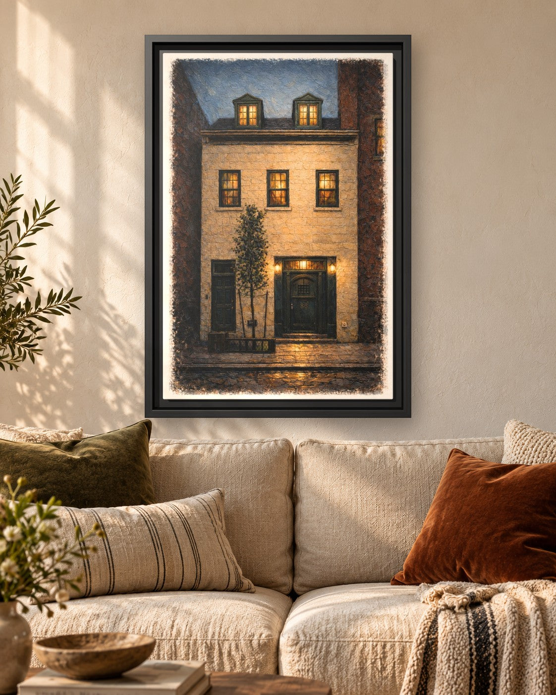 The Eighty Six framed canvas print hanging above a sofa