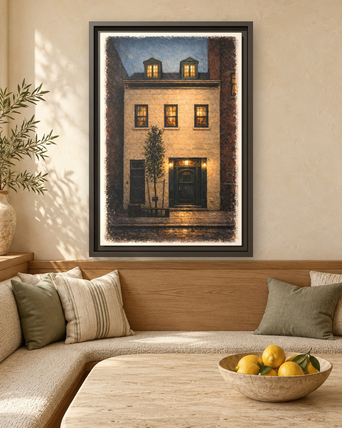 The Eighty Six framed canvas print in a breakfast nook
