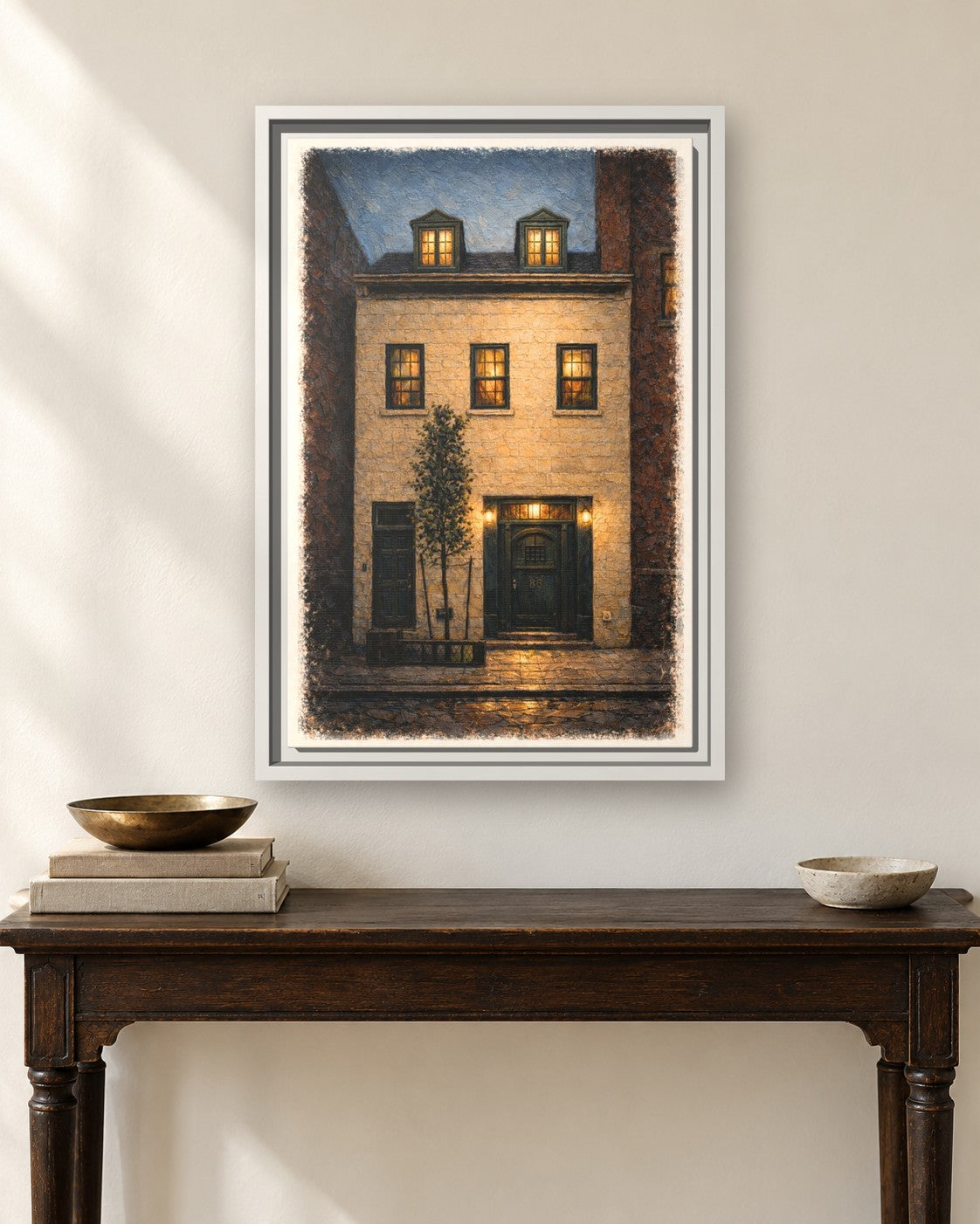 The Eighty Six framed canvas print hanging above a sideboard