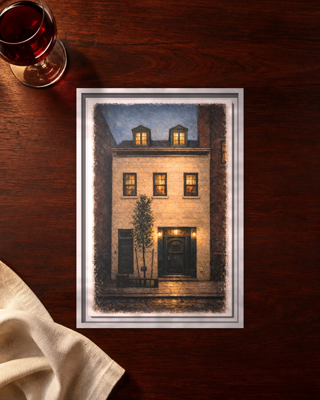 The Eighty Six framed canvas print lying on a table