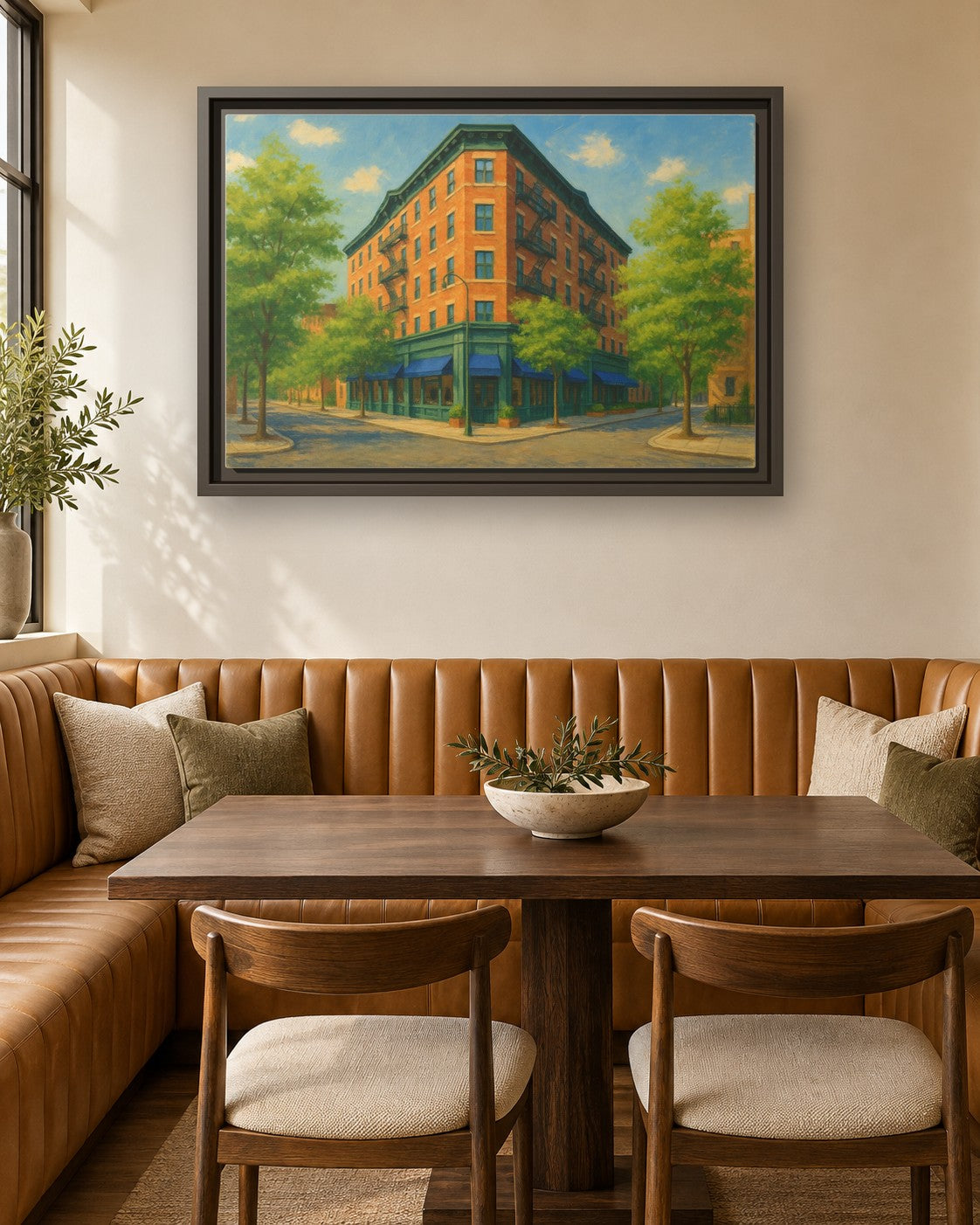 The Mary Lane framed canvas print in a breakfast nook
