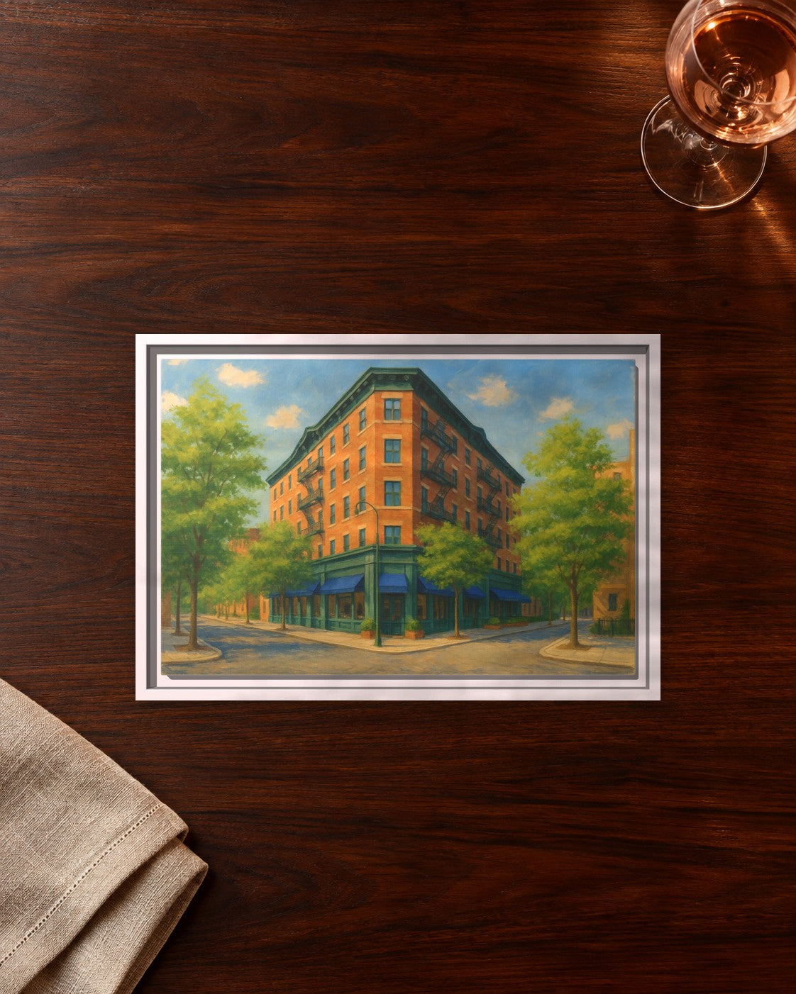 The Mary Lane framed canvas print lying on a table