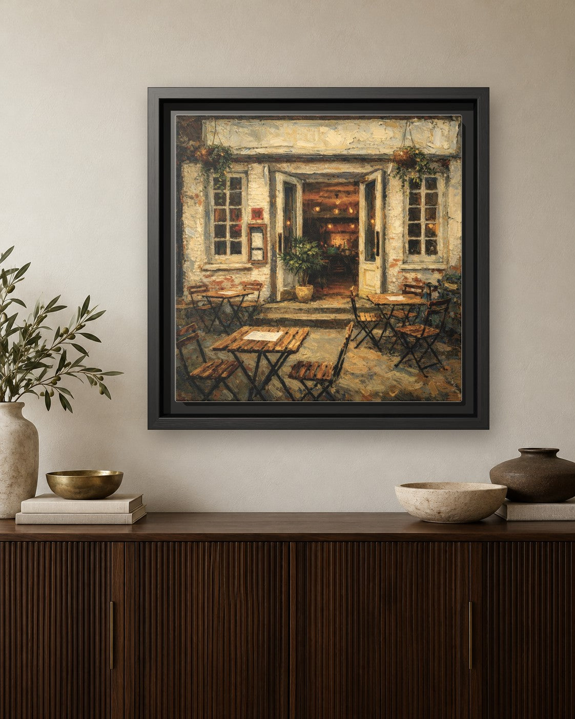 The Musket Room framed canvas print hanging above a credenza