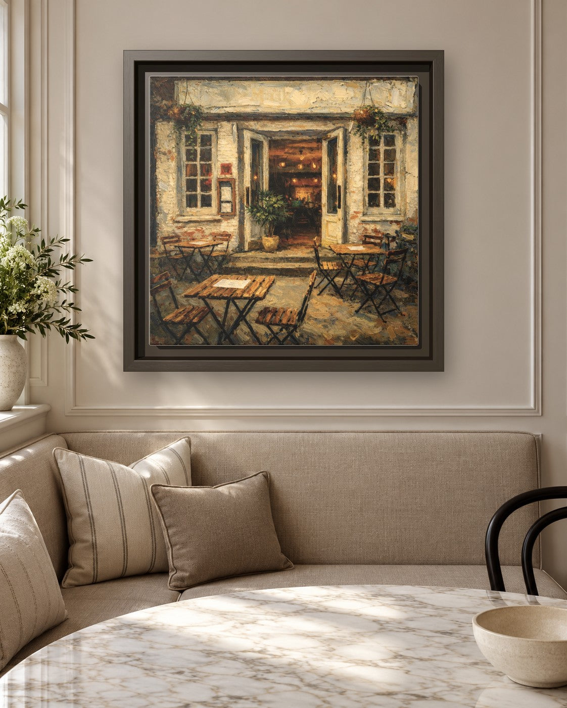 The Musket Room framed canvas print in a breakfast nook