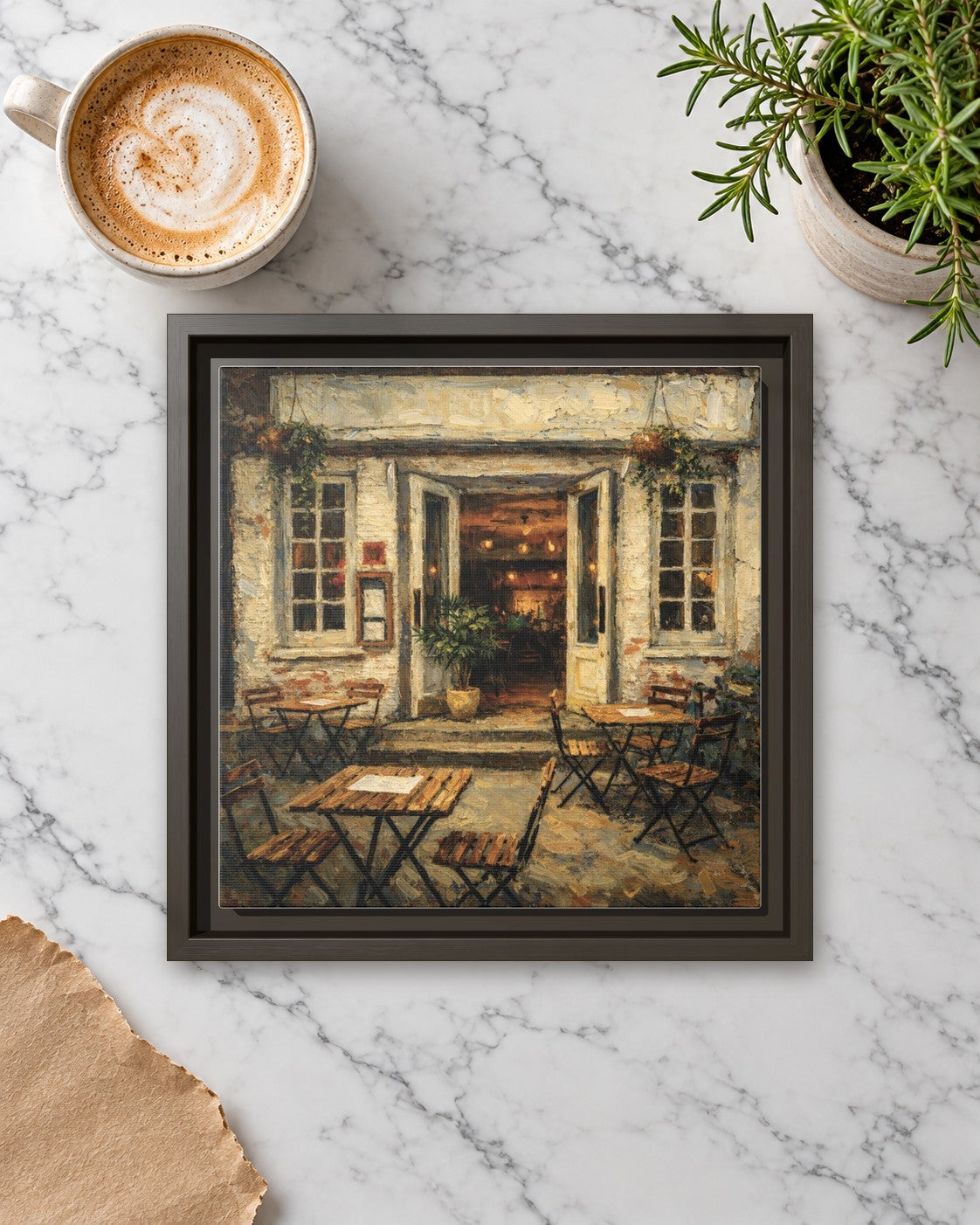 The Musket Room framed canvas print lying on a table