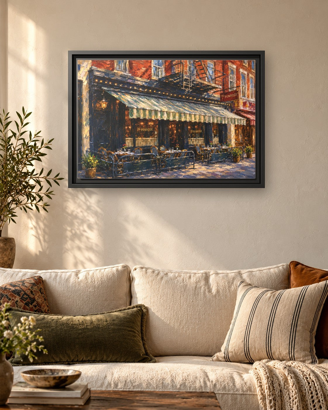 The Penrose framed canvas print hanging above a sofa