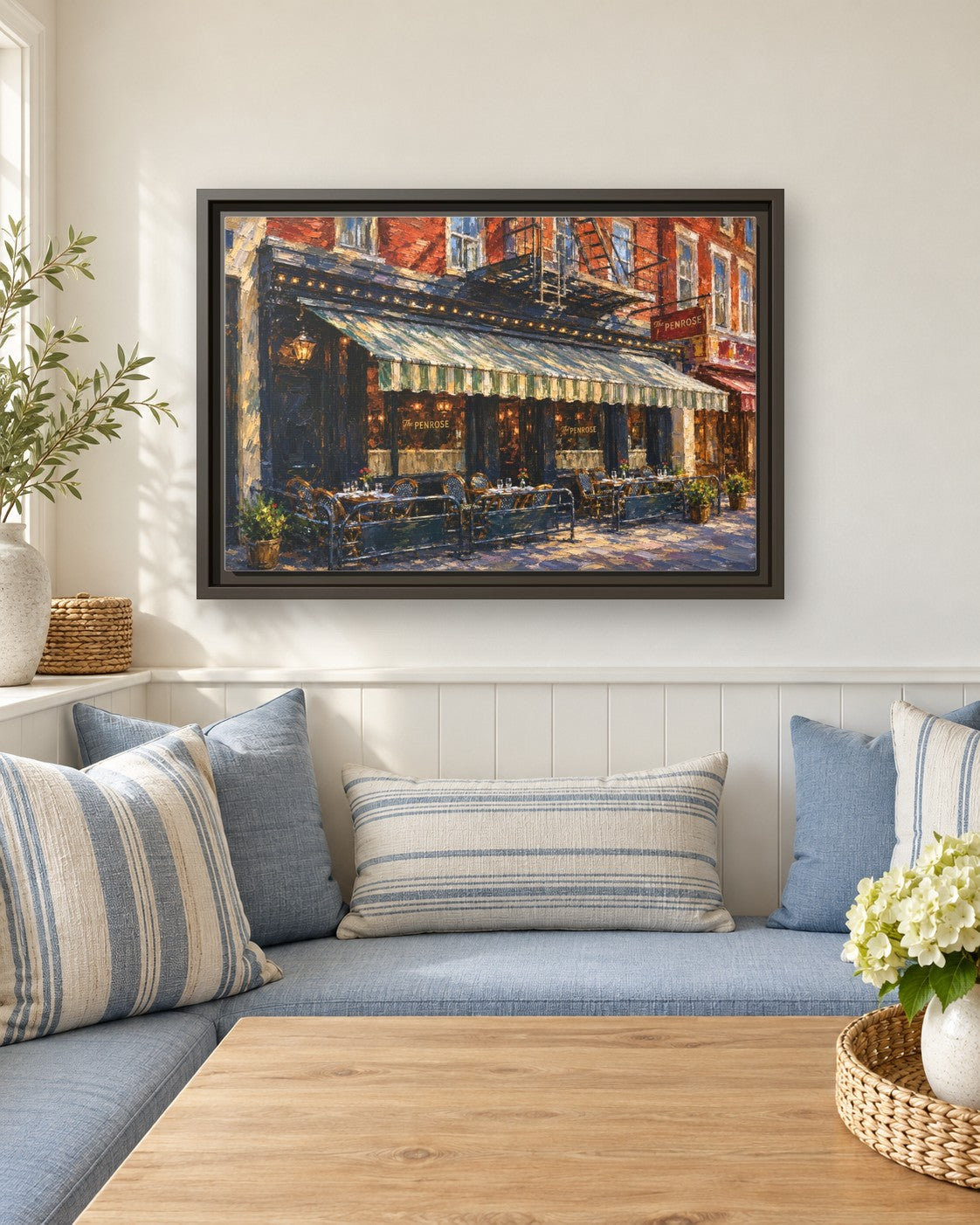 The Penrose framed canvas print in a breakfast nook
