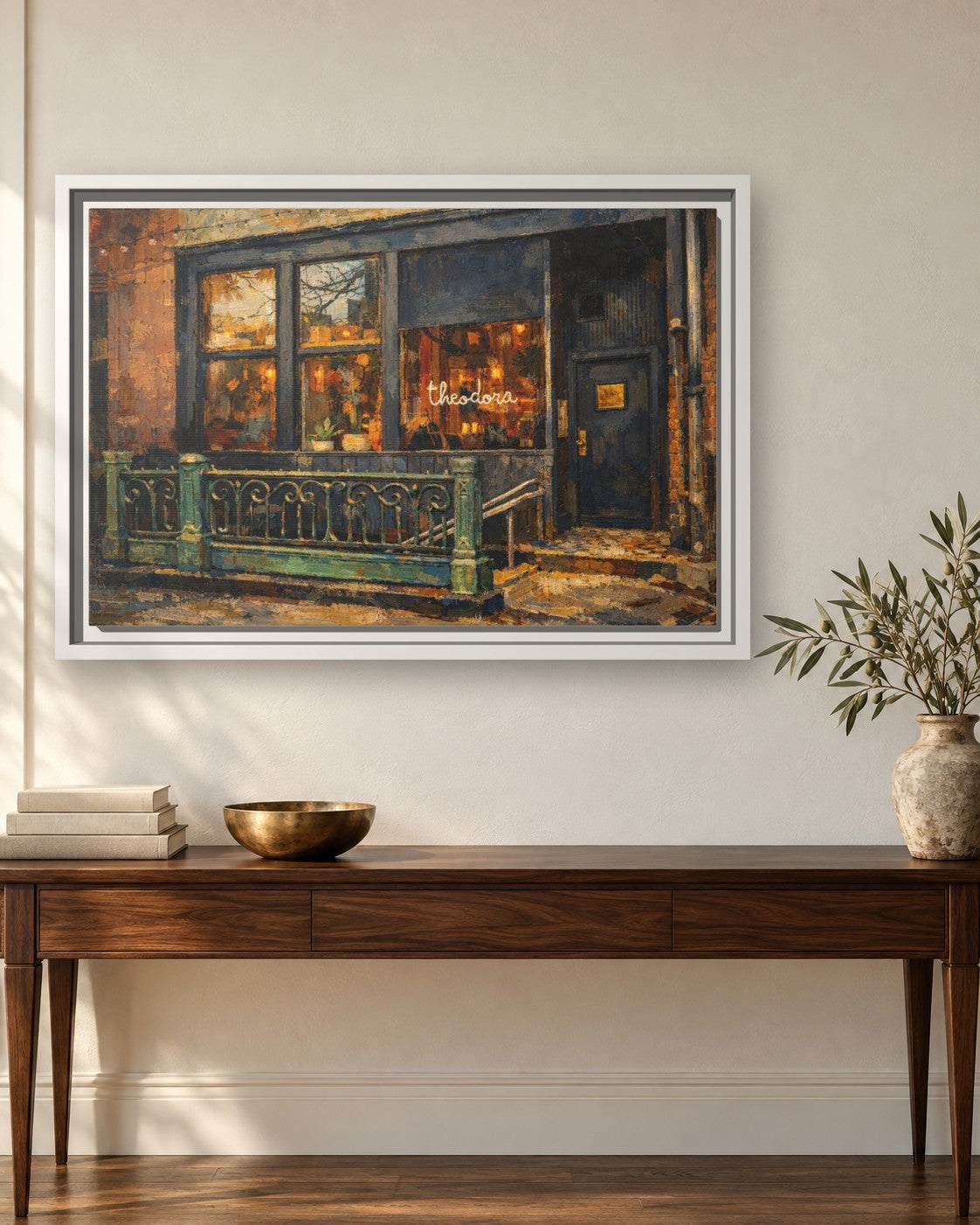 Theodora framed canvas print hanging above a sideboard