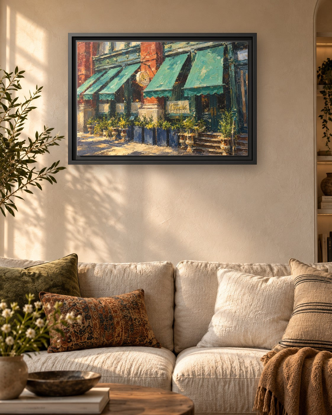 Torrisi framed canvas print hanging above a sofa