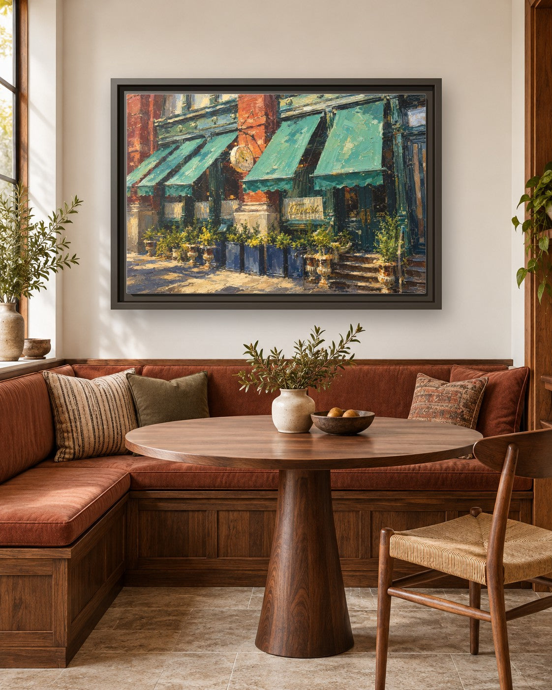 Torrisi framed canvas print in a breakfast nook