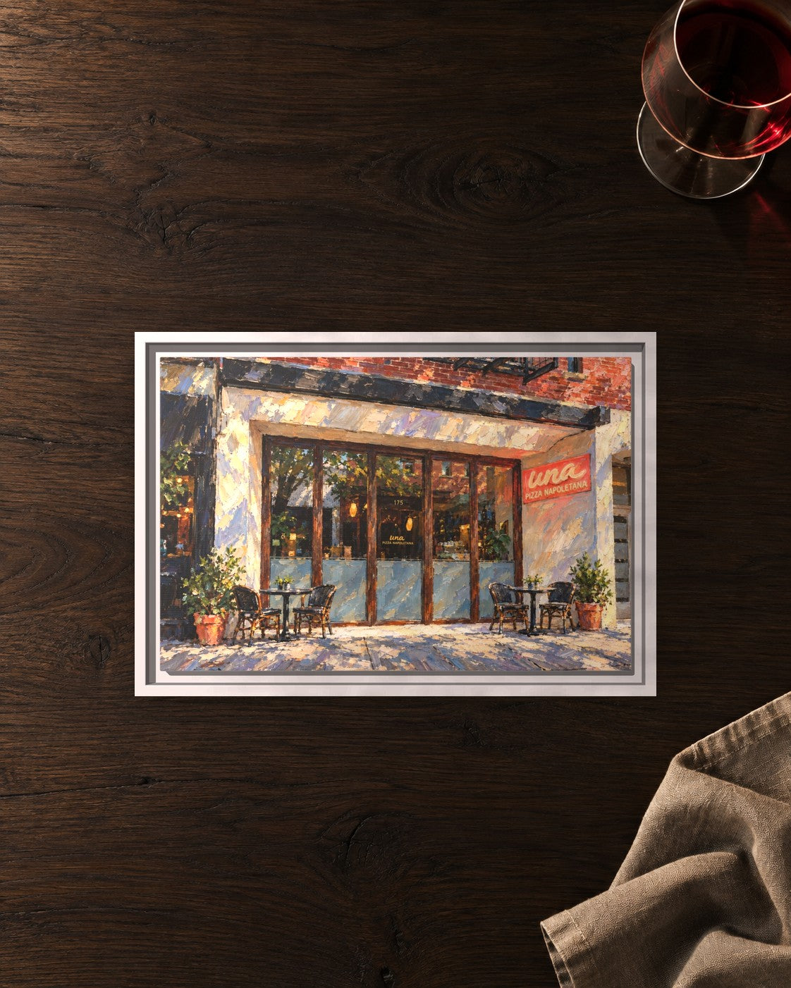 Una Pizza Napoletana framed canvas print lying on a table