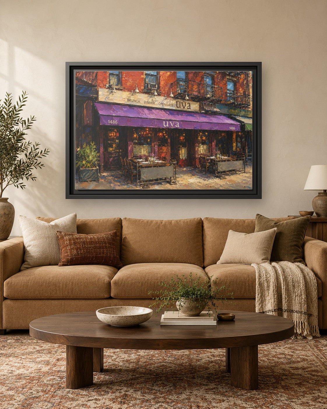 Uva framed canvas print hanging above a sofa
