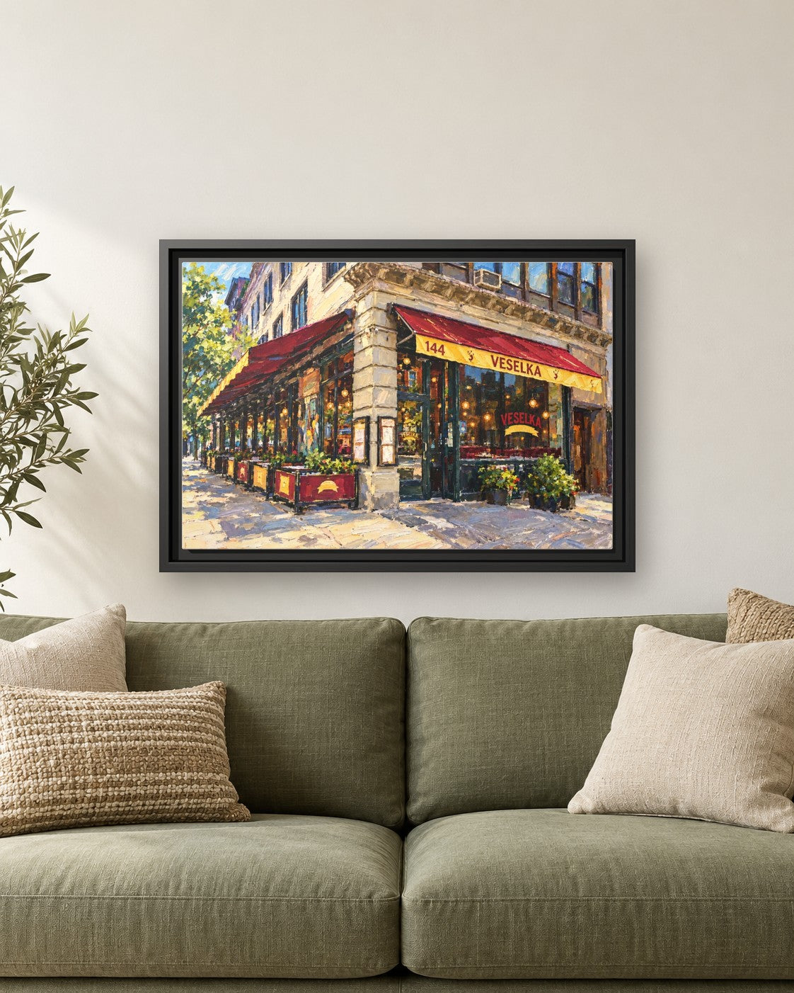 Veselka framed canvas print hanging above a sofa