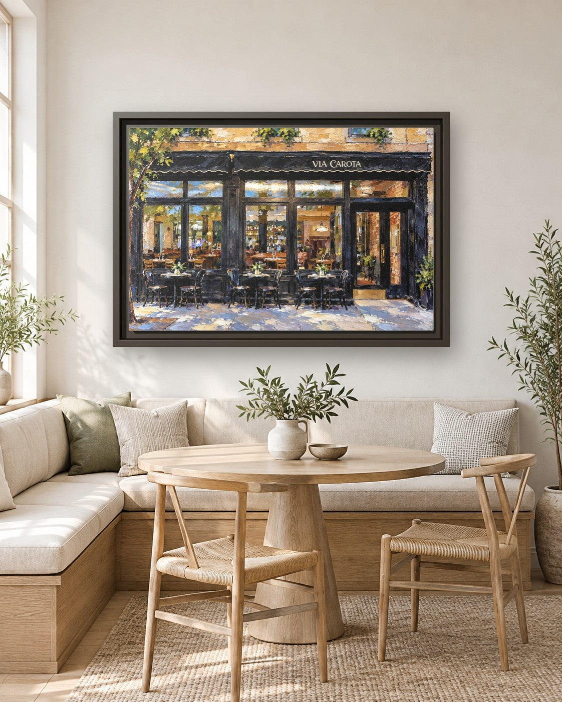 Via Carota framed canvas print in a breakfast nook