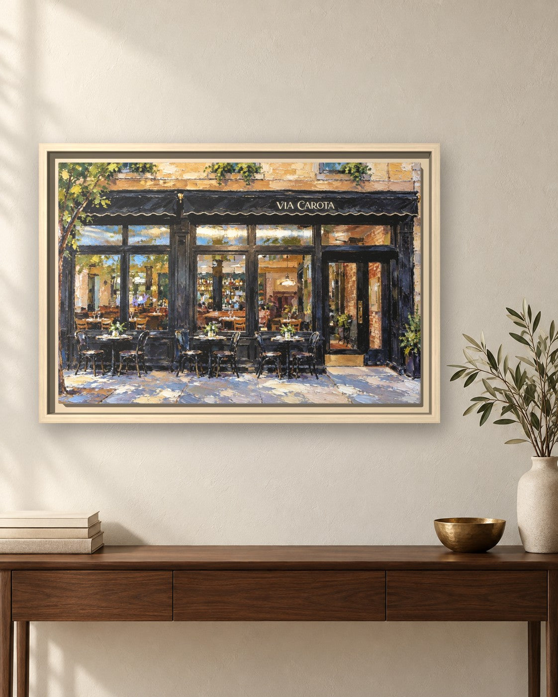 Via Carota framed canvas print hanging above a sideboard
