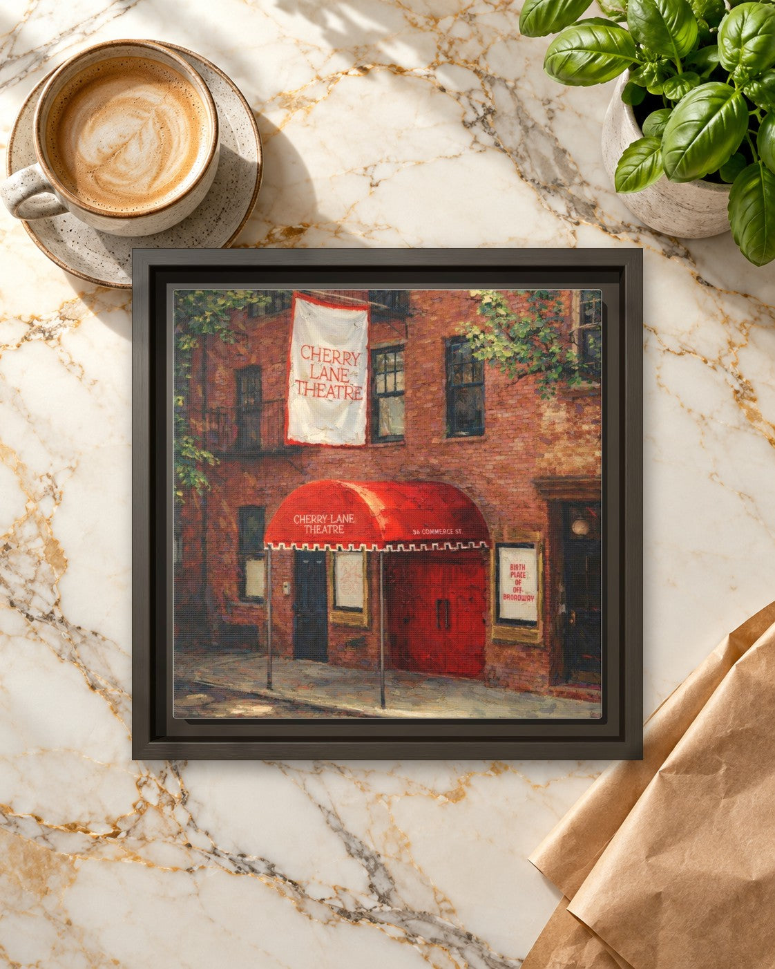Wild Cherry framed canvas print lying on a table
