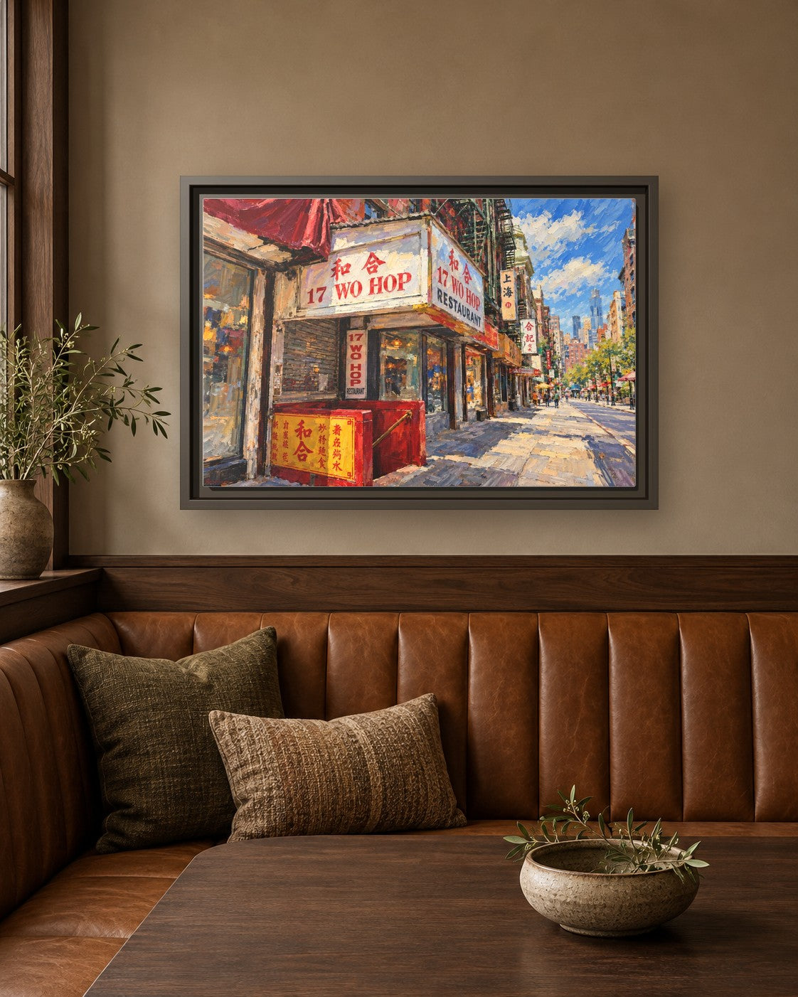 Wo Hop framed canvas print in a breakfast nook