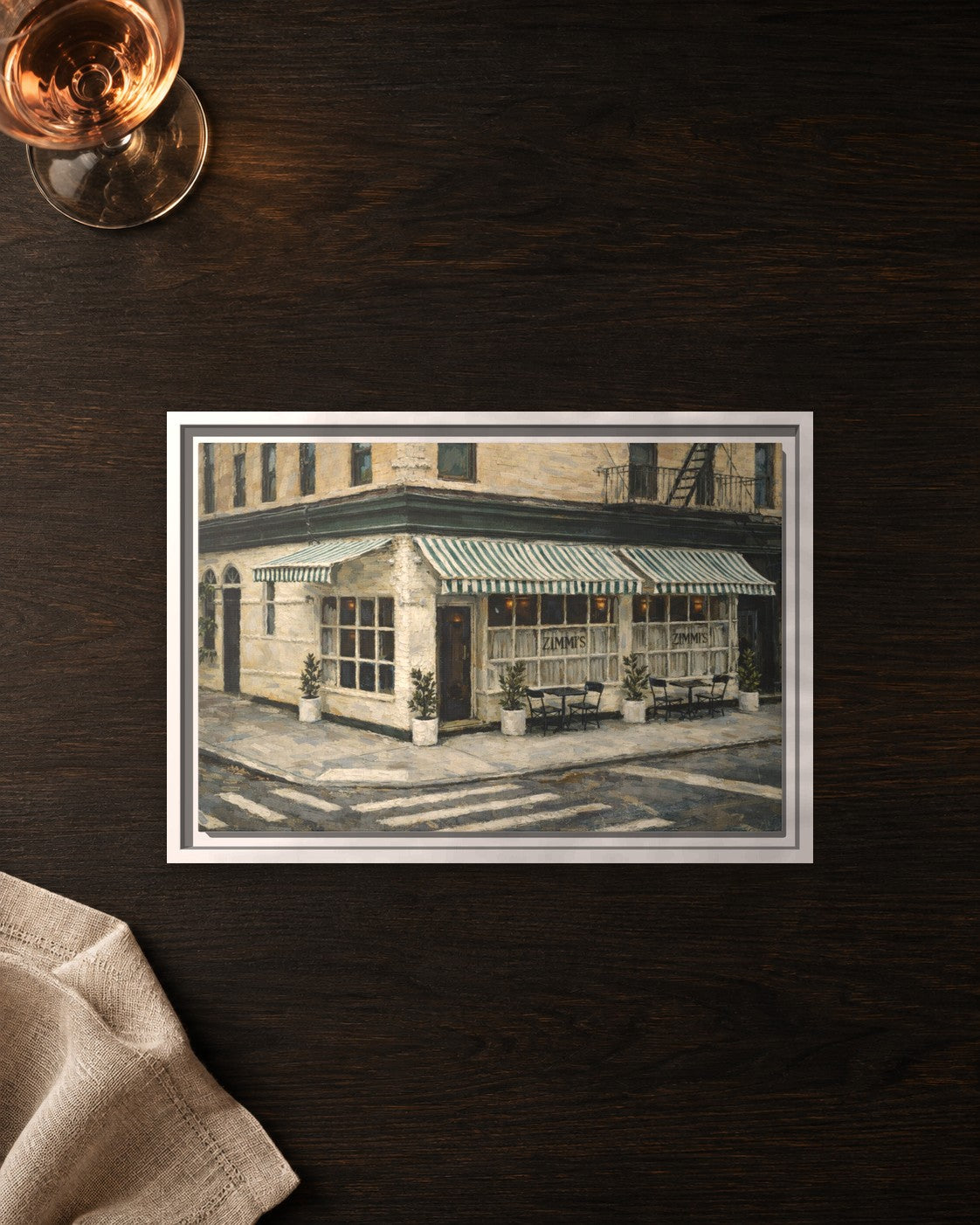 Zimmi's framed canvas print lying on a table